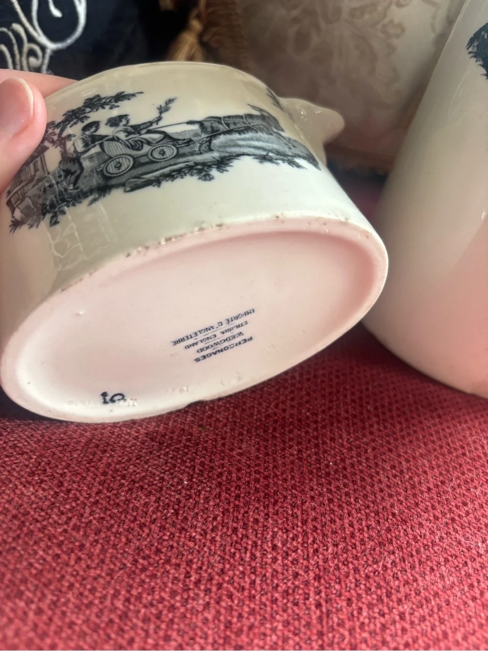 Rare Antique Wedgewood Personages Black Transferware China Pitcher & Sugar Bowl